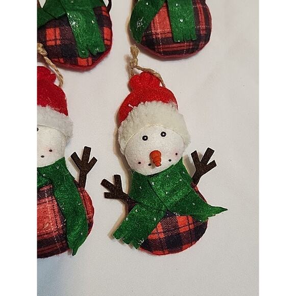 Set of 5 Red Buffalo Check Felt Snowman Ornaments with Taboggan 5.5" - Picture 5 of 11